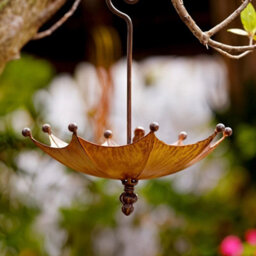 Hanging Umbrella Bird Feeder Metal Bird Bath Feeding Station Garden Ornaments - thumbnail 3
