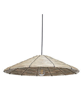 Wyld and Coco Ecolume Seagrass Pendant Lamp With Black Iron Base, W67 X H112Cm, Warm Light For Living Room And Dining - image 1