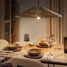 Wyld and Coco Ecolume Seagrass Pendant Lamp With Black Iron Base, W67 X H112Cm, Warm Light For Living Room And Dining - thumbnail 2