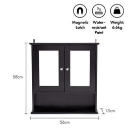 Vonhaus Bathroom Mirror Cabinet, Black Bathroom Wall Cabinet, 2 Door Bathroom Cabinet, Bathroom Storage W/shelves & Chrome Handles - thumbnail 6