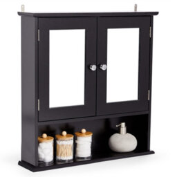 Vonhaus Bathroom Mirror Cabinet, Black Bathroom Wall Cabinet, 2 Door Bathroom Cabinet, Bathroom Storage W/shelves & Chrome Handles
