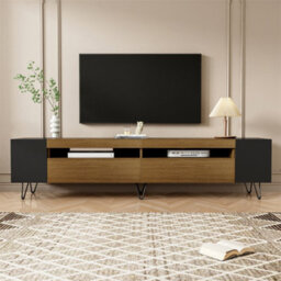 Abrihome Modern Tv Unit In Black & Wood Effect, 180Cm Length - thumbnail 1