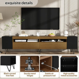 Abrihome Modern Tv Unit In Black & Wood Effect, 180Cm Length - thumbnail 4