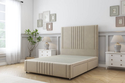 "Sloomy Harrington Almond Coniston Divan Bed 2 Drawers Left Side-26"" Strutted Headboard 12"" Footboard 4'6 Double" - image 1