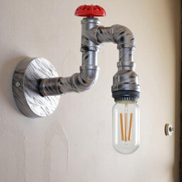 Industrial Steampunk Wall Light Water Pipe Led E27 Wall Sconce With Red Valve And Back Box, Retro Metal Wall Lamp Fixture - thumbnail 6