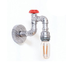 Industrial Steampunk Wall Light Water Pipe Led E27 Wall Sconce With Red Valve And Back Box, Retro Metal Wall Lamp Fixture