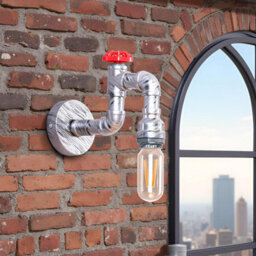 Industrial Steampunk Wall Light Water Pipe Led E27 Wall Sconce With Red Valve And Back Box, Retro Metal Wall Lamp Fixture - thumbnail 4