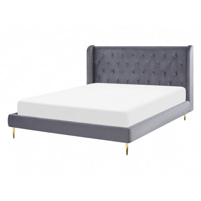 Beliani Bed Velvet Forbach 140 X 200 Cm (Eu Double) Grey - image 1