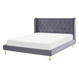 Beliani Bed Velvet Forbach 140 X 200 Cm (Eu Double) Grey - thumbnail 1