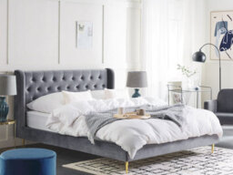Beliani Bed Velvet Forbach 140 X 200 Cm (Eu Double) Grey - thumbnail 2