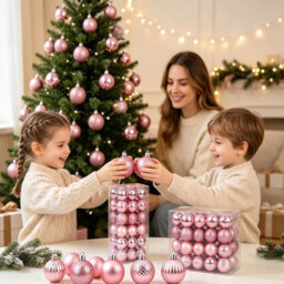 Amorly 36Pack Pink Christmas Ball Ornaments,4Cm Small Shatter Resistant Plastic Hanging Baubles,indoor&outdoor Christmas Tree Decorations - thumbnail 3