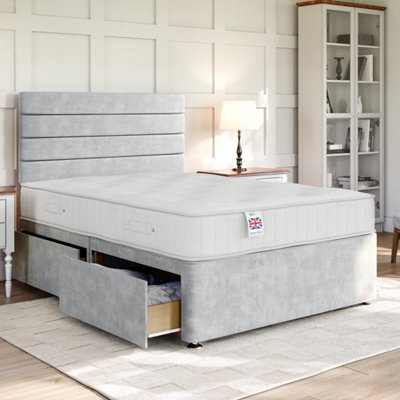 Divan Base Direct Plush Light Silver Platform Top Divan Bed No Storage Base 6Ft Super King + Sorrento Strutted Headboard - image 1