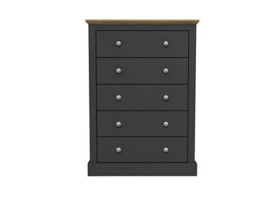 LPD Devon 5 Drawer Chest Charcoal Grey And Oak Finish Traditional Style H119 W79 D39.5Cm - image 1