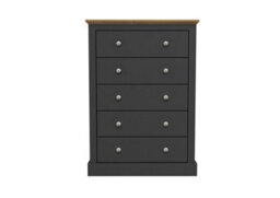 LPD Devon 5 Drawer Chest Charcoal Grey And Oak Finish Traditional Style H119 W79 D39.5Cm