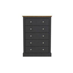 LPD Devon 5 Drawer Chest Charcoal Grey And Oak Finish Traditional Style H119 W79 D39.5Cm - thumbnail 2