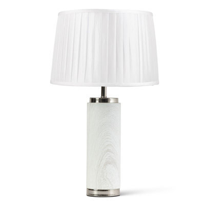 Lighting Supermarket Cylinder Ash Grey Wood Print/silver Table Lamp With Ivory Pleat Shade - image 1