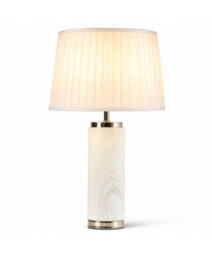 Lighting Supermarket Cylinder Ash Grey Wood Print/silver Table Lamp With Ivory Pleat Shade - thumbnail 2