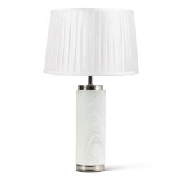 Lighting Supermarket Cylinder Ash Grey Wood Print/silver Table Lamp With Ivory Pleat Shade - thumbnail 1