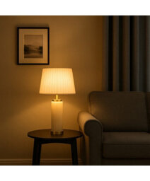 Lighting Supermarket Cylinder Ash Grey Wood Print/silver Table Lamp With Ivory Pleat Shade - thumbnail 5