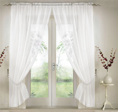Luxury Living Elegant Plain Voile Curtain Panels Pair With Free Tie Backs White - image 1