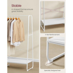 Songmics Vasagle Garment Rail With Shoe Storage, Five Tier Clothing Rack, Side Hooks, Bedroom Organizer, Cloud White And Matte White - thumbnail 5