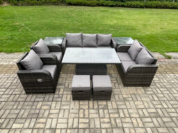 Fimous Pe Rattan Outdoor Garden Furniture Sets Height Adjustable Rising Lifting Dining Table Reclining Chair Sofa Set - thumbnail 2