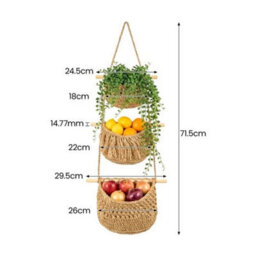 3 Tier Wall Hanging Storage Basket Bohemian Style Wall Mounted Storage Basket - thumbnail 2