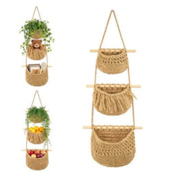 3 Tier Wall Hanging Storage Basket Bohemian Style Wall Mounted Storage Basket - thumbnail 3