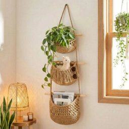 3 Tier Wall Hanging Storage Basket Bohemian Style Wall Mounted Storage Basket