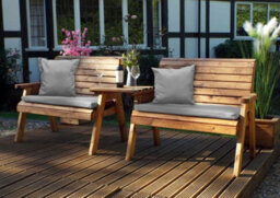 Charles Taylor Trading Charles Taylor Wooden Twin Garden 2 Seater Bench Set Straight & Grey Cushion - thumbnail 1