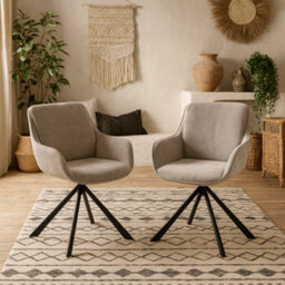 Wyld Haus Pebbleseed Set Of 2 Sand Chenille Upholstered Swivel Dining Chairs - thumbnail 1