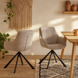 Wyld Haus Pebbleseed Set Of 2 Sand Chenille Upholstered Swivel Dining Chairs - thumbnail 2