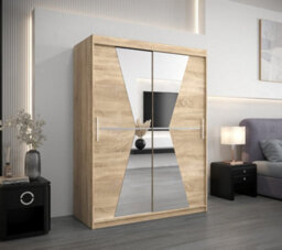 Arte Morocco Contemporary 2 Mirrored Sliding Door Wardrobe 5 Shelves 2 Rails Oak Sonoma Effect (H)2000mm (W)1500mm (D)620mm - thumbnail 2