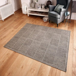 Checked Flatweave Grey Anti Slip Bordered Rug For Living Room, Bedroom And Dining Room-120Cm X 160Cm - thumbnail 1