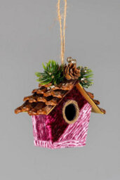 Shatchi Pink Burgundy Birdhouse 10X11Cm - Christmas Tree Hanging Decorations Ornaments Fairy Tale Themed - thumbnail 4