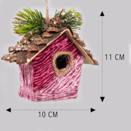 Shatchi Pink Burgundy Birdhouse 10X11Cm - Christmas Tree Hanging Decorations Ornaments Fairy Tale Themed - thumbnail 2