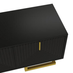 Abrihome Tv Cabinet, Tv Stand With Textured Doors, Tv Furniture, Golden Handles And Golden Legs, Black - thumbnail 8