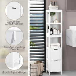 Costway 5-Tier Bathroom Tall Cabinet 145Cm Storage Organizer Rack Stand Cupboard W/ 2 Drawers - thumbnail 6