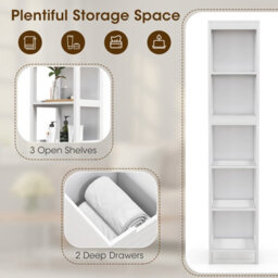 Costway 5-Tier Bathroom Tall Cabinet 145Cm Storage Organizer Rack Stand Cupboard W/ 2 Drawers - thumbnail 5