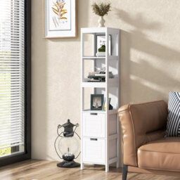 Costway 5-Tier Bathroom Tall Cabinet 145Cm Storage Organizer Rack Stand Cupboard W/ 2 Drawers - thumbnail 7