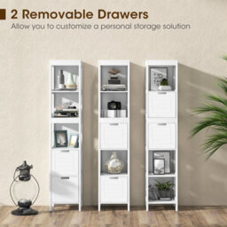Costway 5-Tier Bathroom Tall Cabinet 145Cm Storage Organizer Rack Stand Cupboard W/ 2 Drawers - thumbnail 4