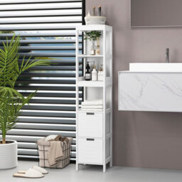 Costway 5-Tier Bathroom Tall Cabinet 145Cm Storage Organizer Rack Stand Cupboard W/ 2 Drawers - thumbnail 1