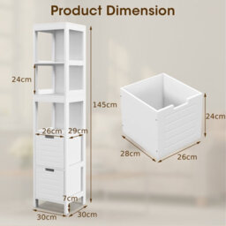 Costway 5-Tier Bathroom Tall Cabinet 145Cm Storage Organizer Rack Stand Cupboard W/ 2 Drawers - thumbnail 3
