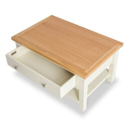 Farro Cream 85Cm Large Coffee Table With Drawer And Shelf - Painted With Oak Top By Roseland Furniture - thumbnail 5