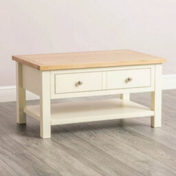 Farro Cream 85Cm Large Coffee Table With Drawer And Shelf - Painted With Oak Top By Roseland Furniture - thumbnail 4