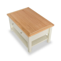 Farro Cream 85Cm Large Coffee Table With Drawer And Shelf - Painted With Oak Top By Roseland Furniture - thumbnail 7