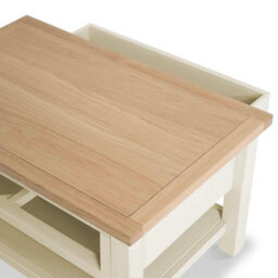 Farro Cream 85Cm Large Coffee Table With Drawer And Shelf - Painted With Oak Top By Roseland Furniture - thumbnail 6