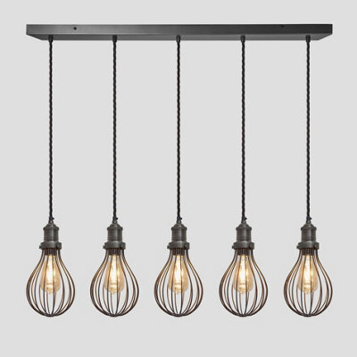 Industville Brooklyn Balloon Cage 5 Wire Cluster Lights, 6 Inch, Pewter, Pewter Holder - image 1
