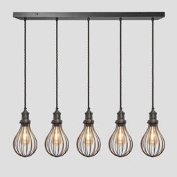 Industville Brooklyn Balloon Cage 5 Wire Cluster Lights, 6 Inch, Pewter, Pewter Holder
