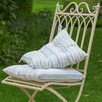 Dibor Set Of 2 Blue Striped Indoor Outdoor Garden Furniture Seat Pad Cushions (L)40Cm X (W)40Cm - image 1